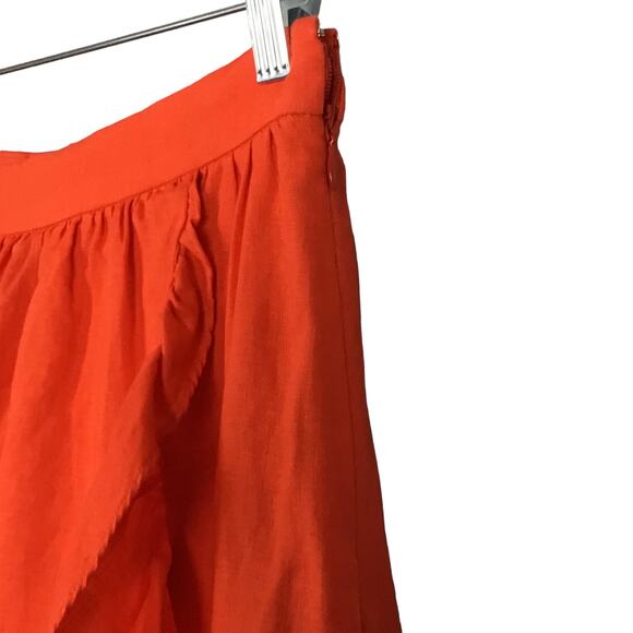 J. Crew 100% Linen Ruffle Hem Faux Wrap Mini Skirt Citrus Poppy Orange sz 4 - Picture 6 of 10